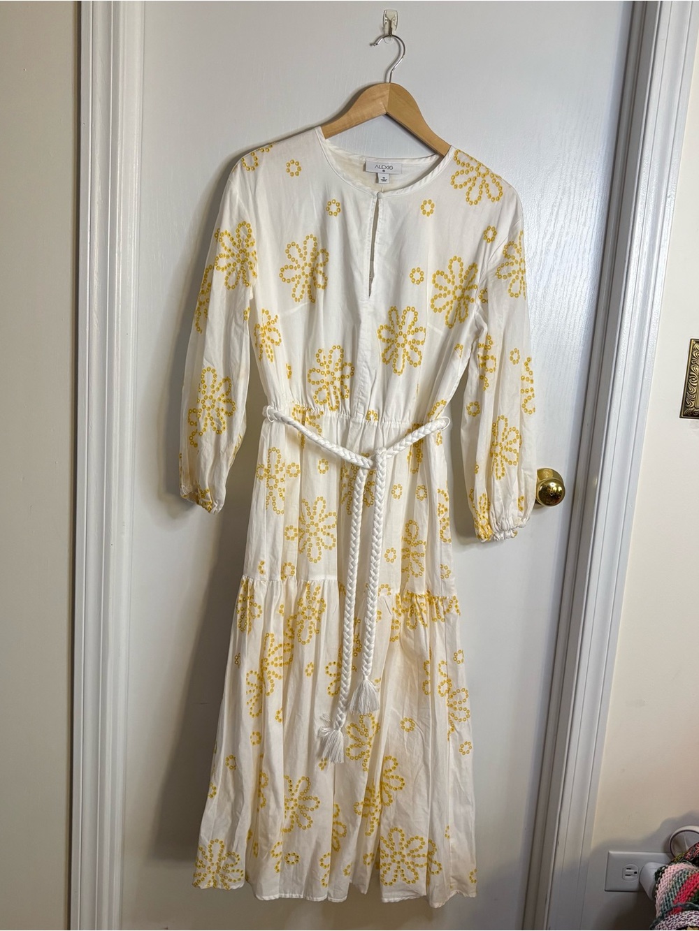 NWT ALEXIS Floral Embroidered Eyelet Lined Belted Tiered Maxi Boho Resort Party